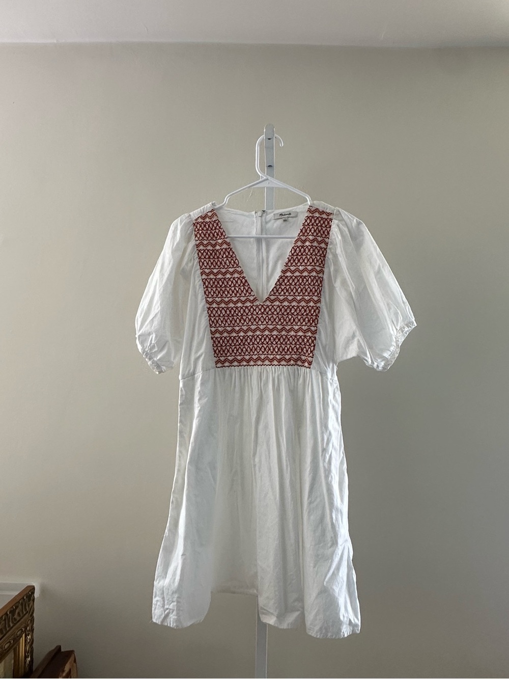 Madewell White Dress with Red Embroidered Bodice